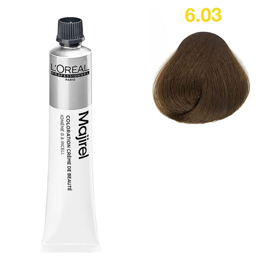 Coloration permanente Majirel 6.03 blond fonc&eacute; naturel dor&eacute;