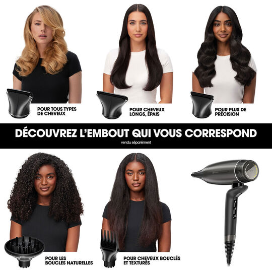 S&egrave;che cheveux Speed avec trousse et spray volume noir mat