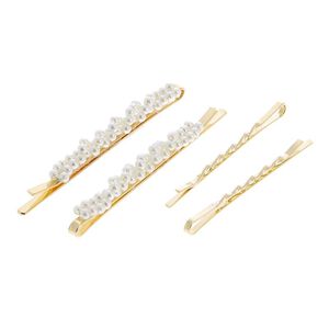 Barrettes dorées perles et torsades x 4,  Barrettes dorées perles et torsades x 4