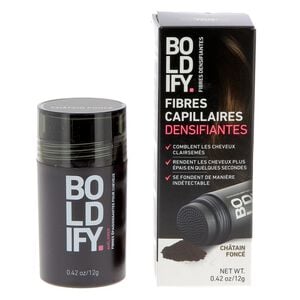 Fibres densifiantes pour cheveux ch&acirc;tain fonc&eacute;