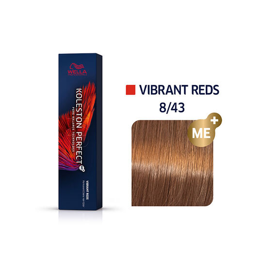 Coloration permanente Koleston Perfect Me+ 8/43 blond clair cuivr&eacute; dor&eacute;