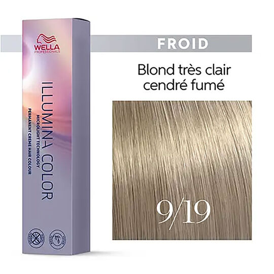 Illumina color 9/19 blond tr&egrave;s clair cendr&eacute; fum&eacute;