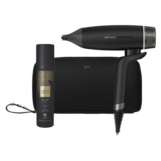 S&egrave;che cheveux Speed avec trousse et spray volume noir mat