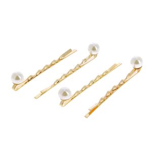 Barrettes dorées torsadée avec perles x 4,  Barrettes dorées torsadée avec perles x 4