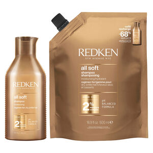 Shampooing hydratant pour cheveux secs et sensibilis&eacute;s All Soft 300ml + recharge 500ml