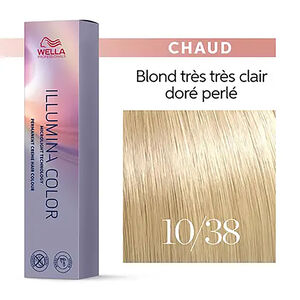 Illumina color 10/38 blond tr&egrave;s tr&egrave;s clair dor&eacute; perl&eacute;