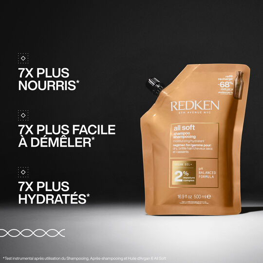 Shampooing hydratant pour cheveux secs et sensibilis&eacute;s All Soft 300ml + recharge 500ml