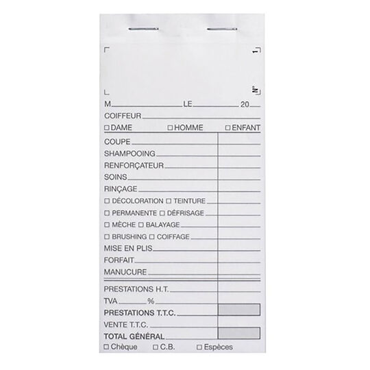 Carnet de caisse avec numéro