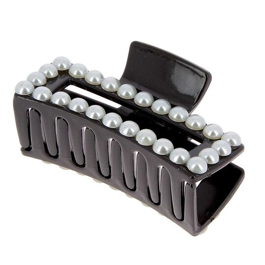 Pince croco rectangle &agrave; perles noir