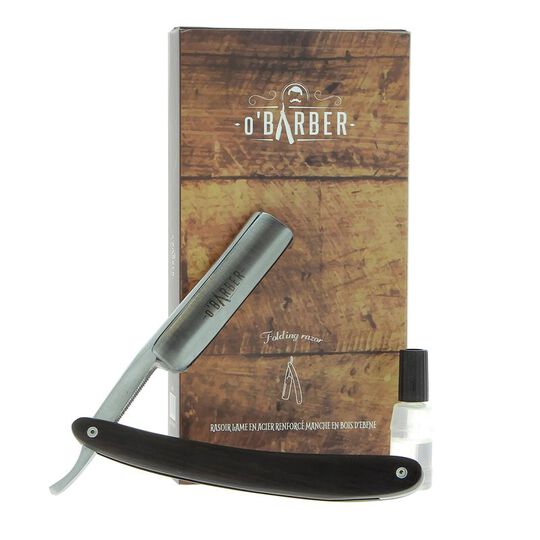 Rasoir coupe-chou manche en bois d'ébène lame acier extra dur O'Barber