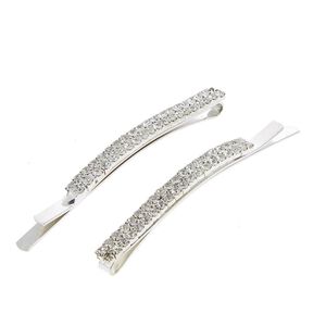 Barrettes argentées à strass 2 rangées,  Barrettes argentées à strass 2 rangées