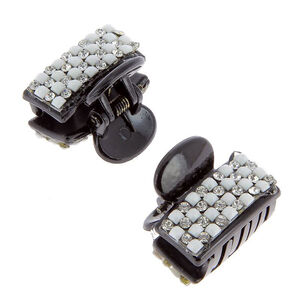 Mini pince croco strass X 2 Strass blancs et perles,  Mini pince croco strass X 2 Strass blancs et perles