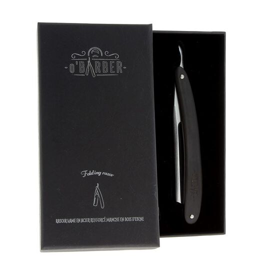 Rasoir coupe-chou manche en bois d'&eacute;b&egrave;ne lame acier extra dur O'Barber