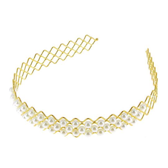 Serre-t&ecirc;te m&eacute;tallique &agrave; perles dor&eacute;