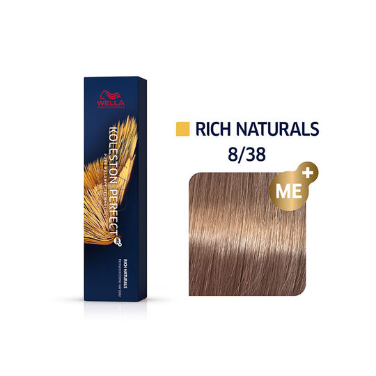 Coloration permanente Koleston Perfect Me+ 8/38 blond clair doré perlé
