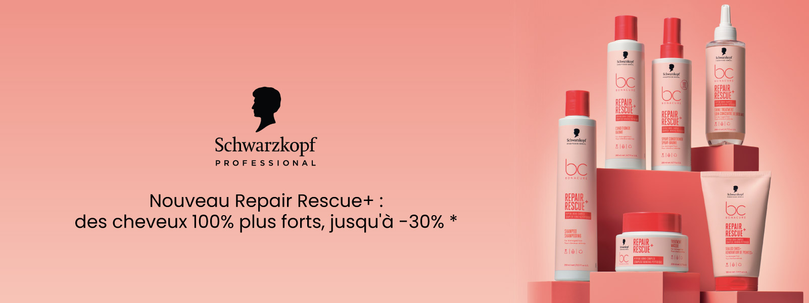 Nouvelle formule Repair Rescue+ par Schwarzkopf Professional : 100% plus de force, jusqu'à 30% de réduction*.