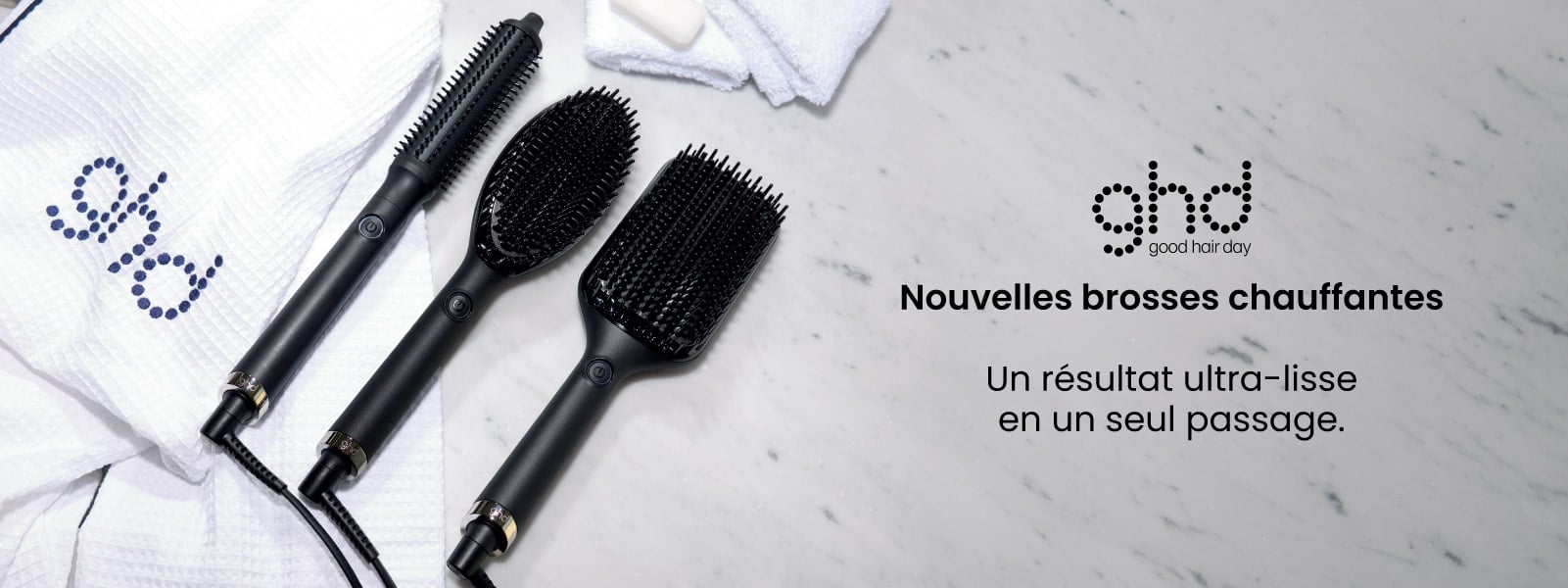 Nouvelles brosses chauffantes GHD : un résultat ultra-lisse en un seul passage.