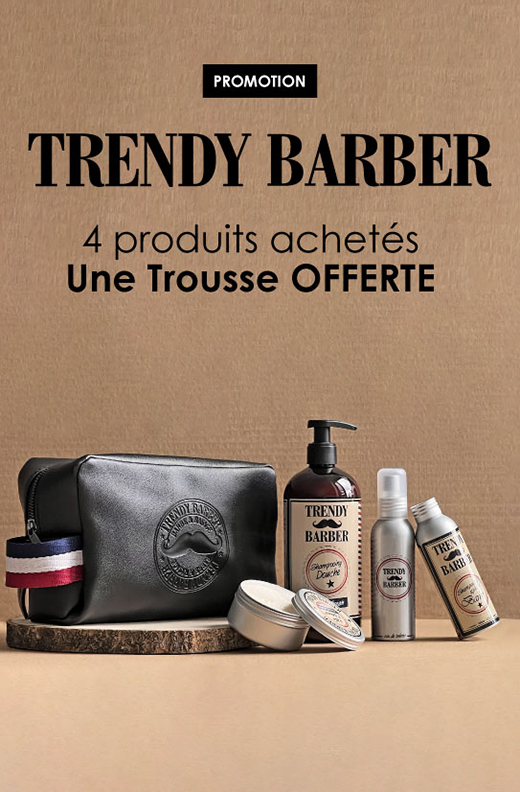 Profiter de l'Offre Trendy Barber et obtenez pour l'achat de 4 soins dans la sélection de la marque, la trousse assortie offerte !