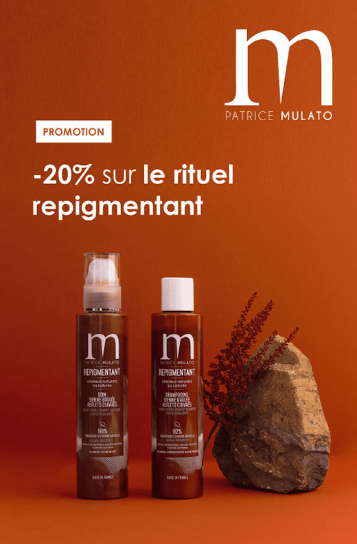 Obtenez -20% sur les repigmentants Patrice Mulato pour un shampoing et un soin achetés ! 